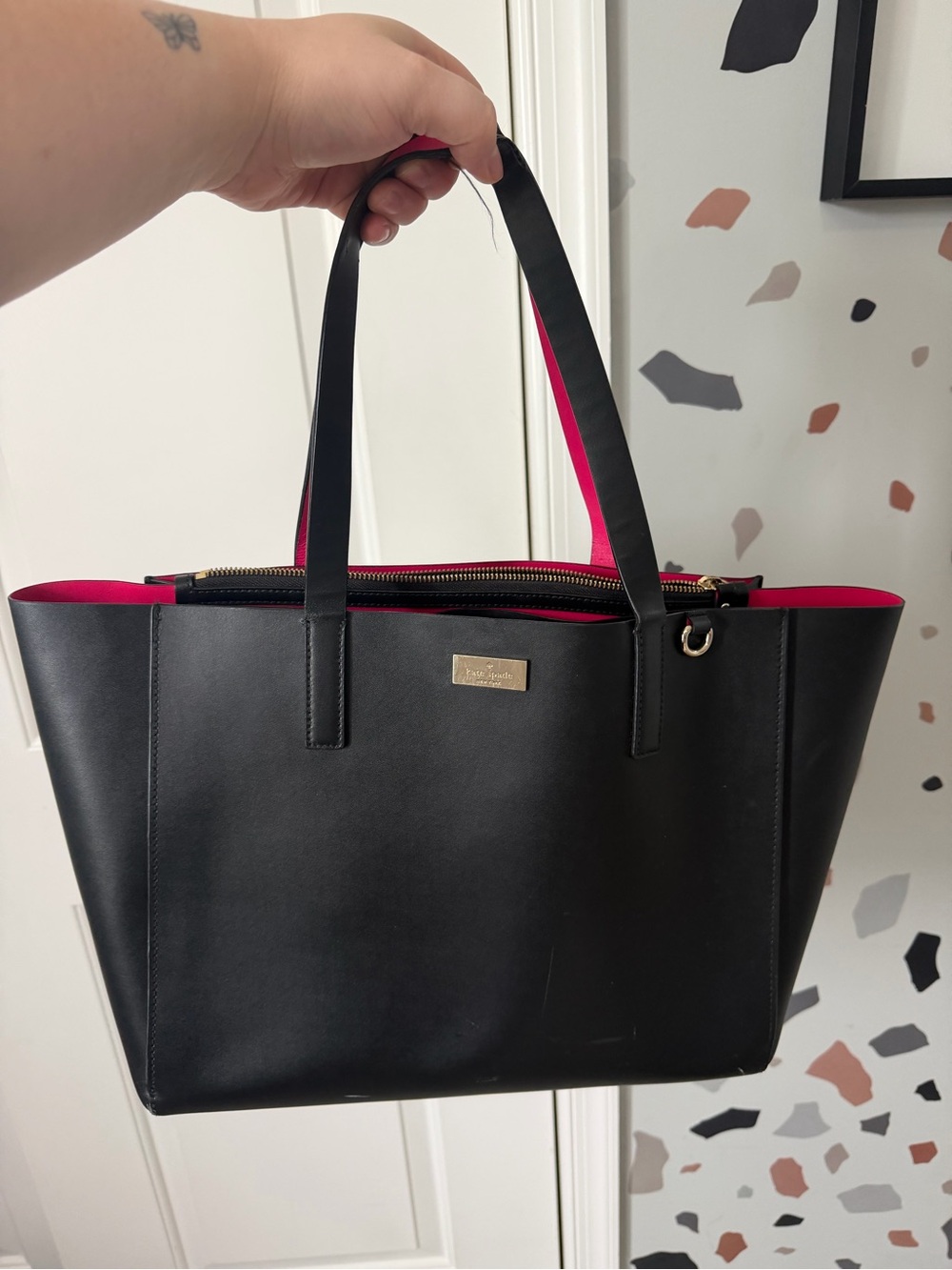 Kate Spade Black Tote Bag with Pink Interior